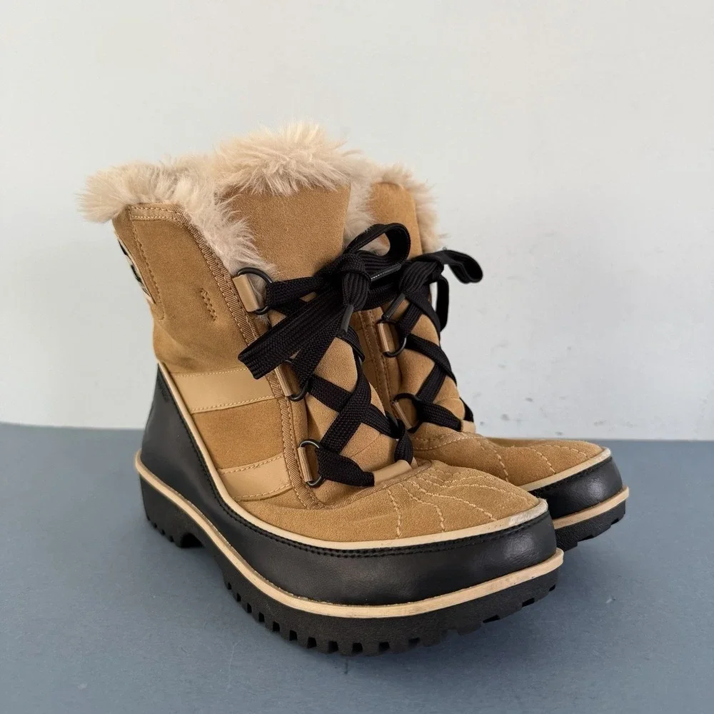 Sorel‎ Tivoli II Curry Tan Suede Faux Fur Lined Waterproof Winter Snow Boots